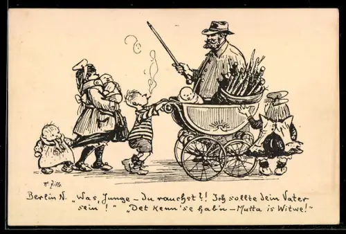 Künstler-AK Heinrich Zille: Berlin-N., Junge wird von Mann ermahnt nicht zu rauchen