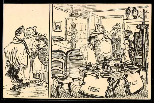 Künstler-AK Heinrich Zille: Das Modell, Frau Kulike will die Nichte Paula als Modell zu Zill`n bringen