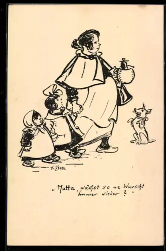 Künstler-AK Heinrich Zille: Wurstsuppe, Mutta, wächst so ne Wurscht immer wieder?