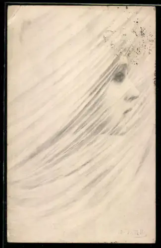 Künstler-AK B. Patella: Schöne Frau mit Schleier im Profil