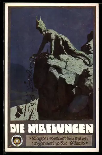 Künstler-AK Ernst Kutzer: Die Nibelungen: Hagen versenkt den Nibelungenhort in den Rhein