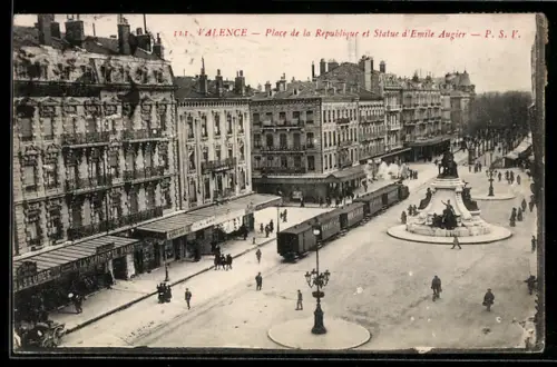 AK Valence, Place de la République et Statue d`Emile Augier