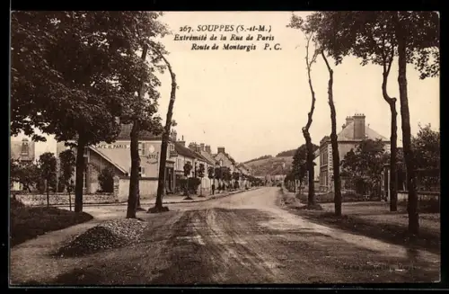 AK Souppes /S.-et-M., Extrémité de la Rue de Paris Route de Montargis P.C
