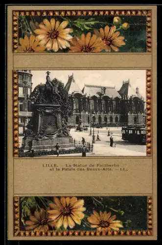 AK Lille, La Statue de Faidherbe et le Palais des Beaux-Arts