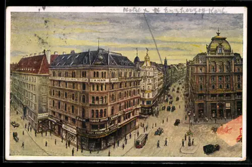 Künstler-AK Wien I, Kärntnerstrasse, eine Strassenbahn in der Kärtnerstrasse