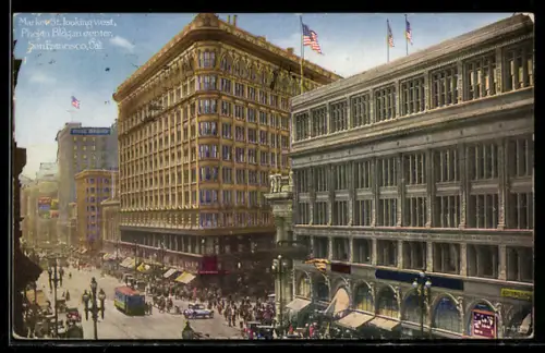 AK San Francisco, Cal, Market Street looking west, Phelan Building in center, Strassenbahn