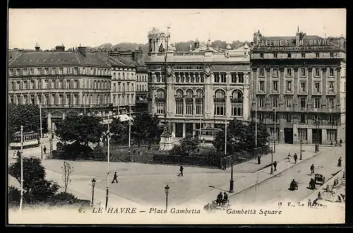AK Le Havre, Place Gambetta, Strassenbahn