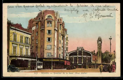 AK Rouen, Quartier de la Gare, Rive droite, Strassenbahn