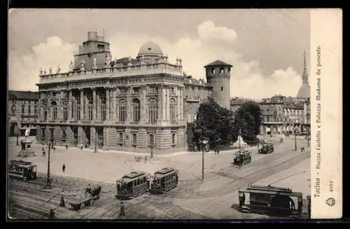 AK Torino, Piazza Castello e Palazzo Madama da ponente, Strassenbahn