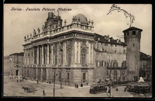 AK Torino, Facciata Palazzo Madame, Strassenbahn