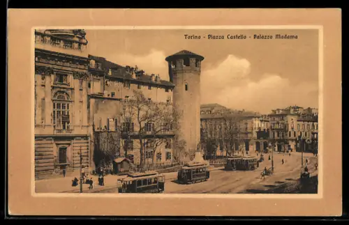 AK Torino, Piazza Castello & Palazzo Madama, Strassenbahn