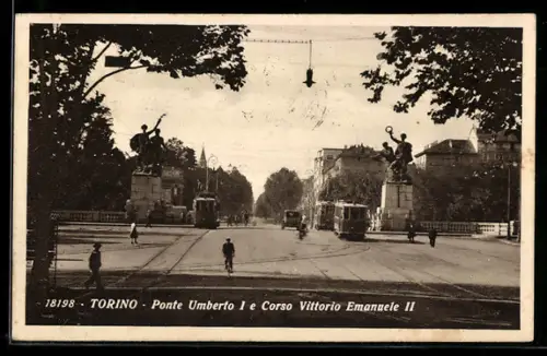 AK Torino, Ponte Umberto I e Corso Vittorio Emanuele II, Strassenbahn
