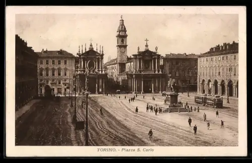 AK Torino, Piazza S. Carlo, Strassenbahn
