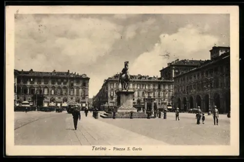 AK Torino, Piazza S. Carlo, Strassenbahn