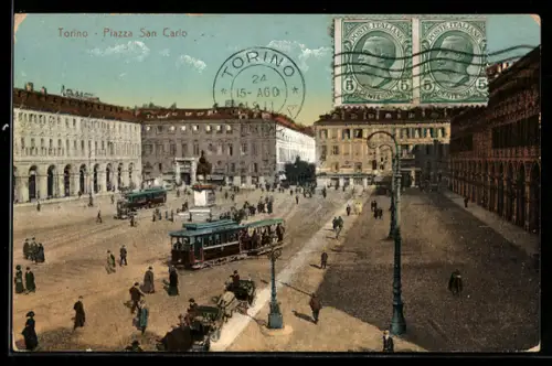 AK Torino, Piazza San Carlo, Strassenbahn