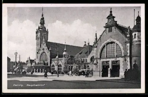 AK Danzig, Hauptbahnhof von der Strasse gesehen
