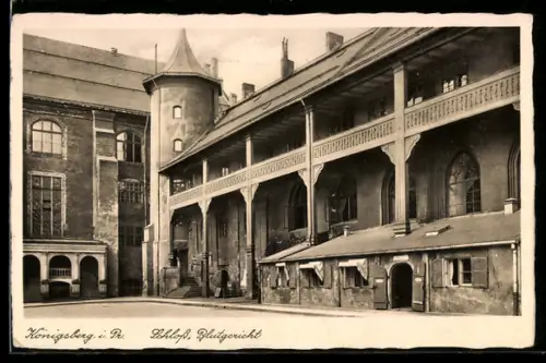 AK Königsberg, Schlosshof mit Eingang zum Gasthaus Blutgericht