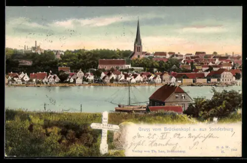 AK Sonderburg, Totale mit Brückenkopf, Grabstelle von Held Bonze