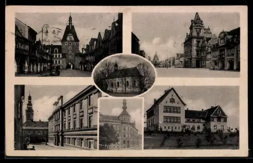 AK Taus / Domazlice, Tor, Kirche, Platzpartie, Gebäudeansicht