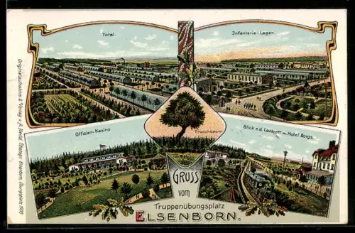 Lithographie Elsenborn, Truppenübungsplatz, Totalansicht, Offiziers-Kasino, Infanterie-Lager