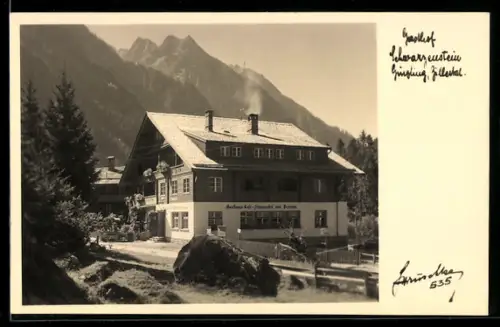 AK Ginzling /Zillertal, Gasthof Schwarzenstein mit Bergpanorama