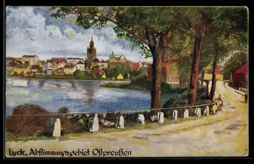 AK Lyck, Partie am Wasser mit Blick zum Ort