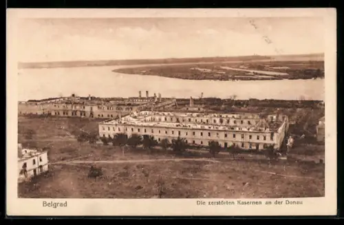 AK Belgrad, zerstörte Kasernen an der Donau
