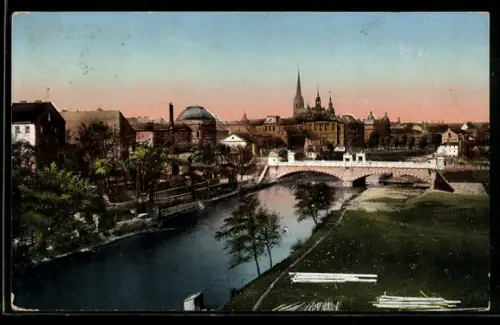 AK Pilsen, Ansicht gegen die Kaiser Franz Josefs-Brücke