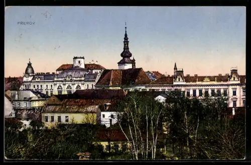 AK Prerov, Teilansicht mit Kirche, Panorama