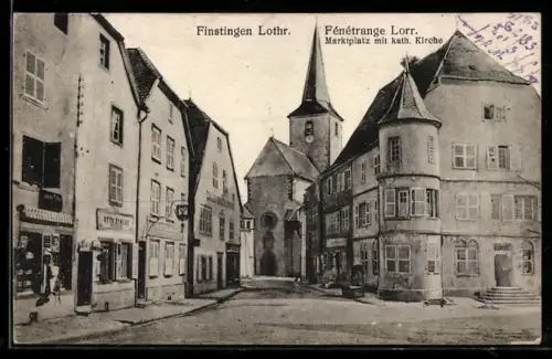 AK Finstingen, Marktplatz mit kath. Kirche