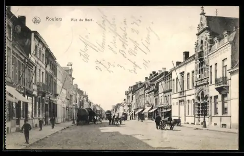 AK Roeselare, Noordstraat mit Kutschen und Passanten