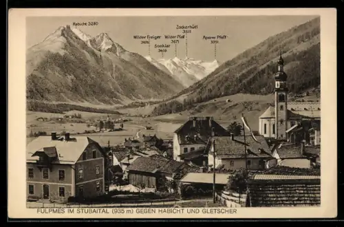 AK Fulpmes im Stubaital, Panorama mit Habicht und Aperer Pfaff