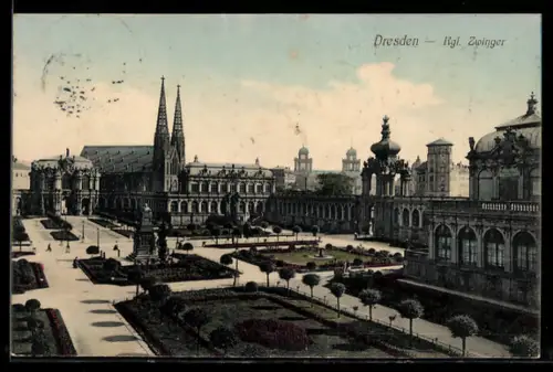 AK Dresden, Kgl. Zwinger mit Grünanlage