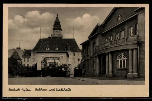 AK Deutsch Eylau / Ilawa, Rathaus & Stadthalle