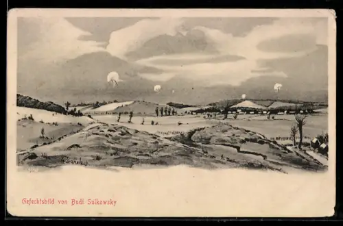 Künstler-AK Budi Sulkowsky, Gefechtsbild, Russisch-polnischer Kriegsschauplatz 1914-15