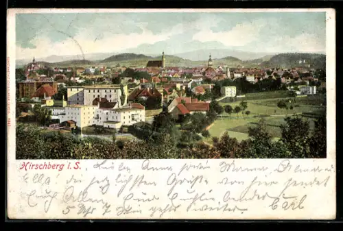 AK Hirschberg / Schlesien, Ortspanorama vom Berg aus gesehen