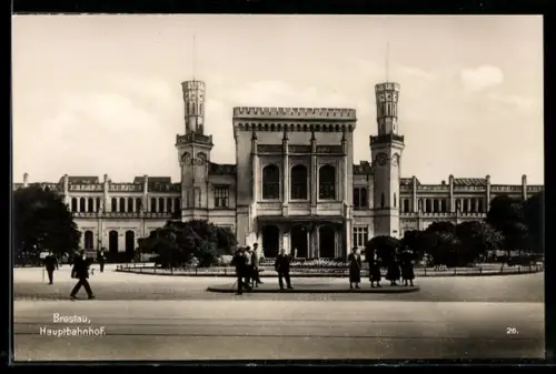 AK Breslau, Hauptbahnhof mit Grünanlage