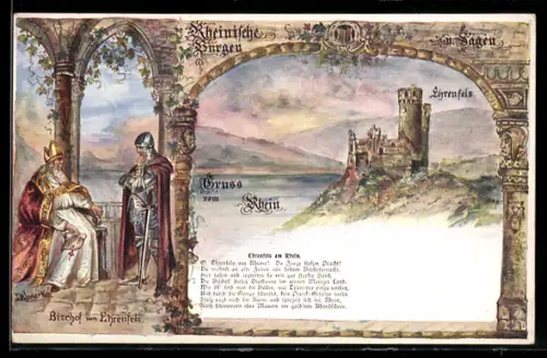 AK Märchen Ehrenfels am Rhein, Bischof von Ehrenfels mit einem Ritter