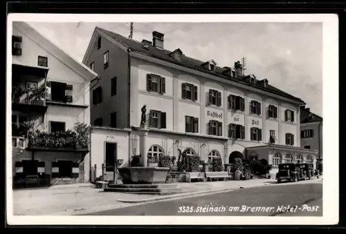 AK Steinach am Brenner, Hotel Post mit Brunnen