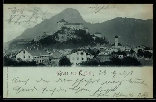 Mondschein-AK Kufstein, Panorama mit Schloss