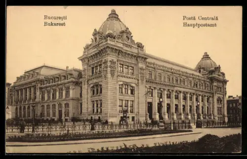 AK Bukarest, Ortspartie am Hauptpostamt