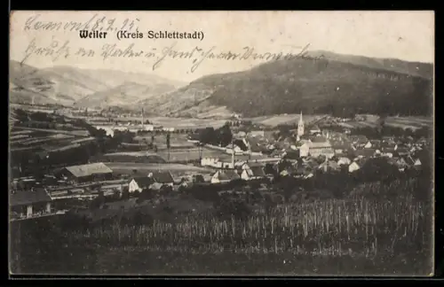 AK Weiler /Kr. Schlettstadt, Ortsansicht mit Bergblick aus der Vogelschau