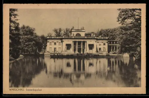 AK Warschau-Warszawa, Uferpartie mit Lazienkipalast