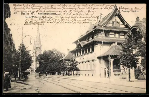 AK Berlin, Kurfürstendamm, Eingang zum Zoologischen Garten, Kaiser-Wilhelm-Gedächtniskirche
