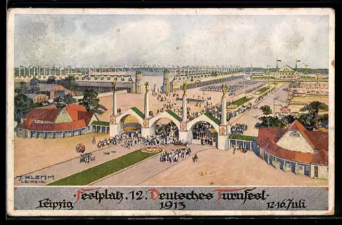 Künstler-AK J. Klemm: Leipzig, 12. Deutsches Turnfest, Festplatz