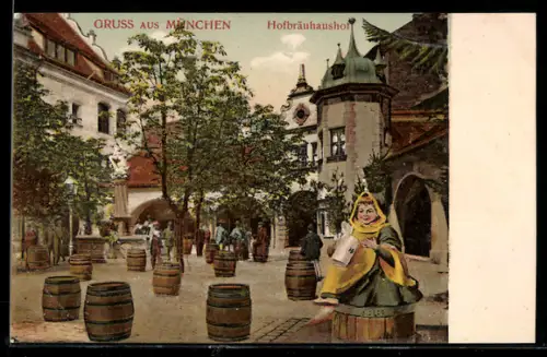 AK München, Hofbräuhaus, Hof mit Münchner Kindl