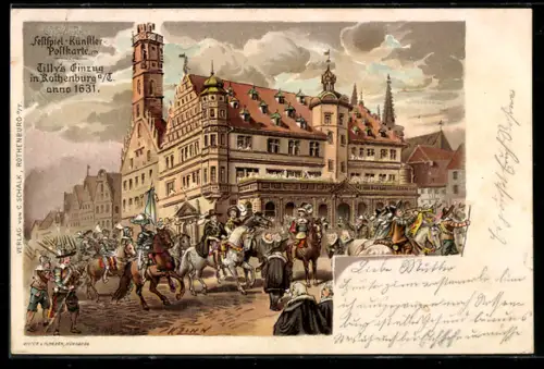 Lithographie Rothenburg a. T., Tilly's Einzug 1631