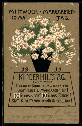 AK Kassel, Margaretentag am 25. Juni 1911, Margaretenstrauss, Karte der Krüppelfürsorge