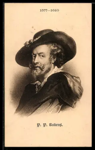 AK Porträtbild von P. P. Rubens mit Hut