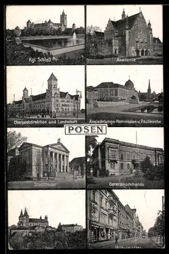 AK Posen / Poznan, Akademie, Generalkommando, Wilhelmplatz